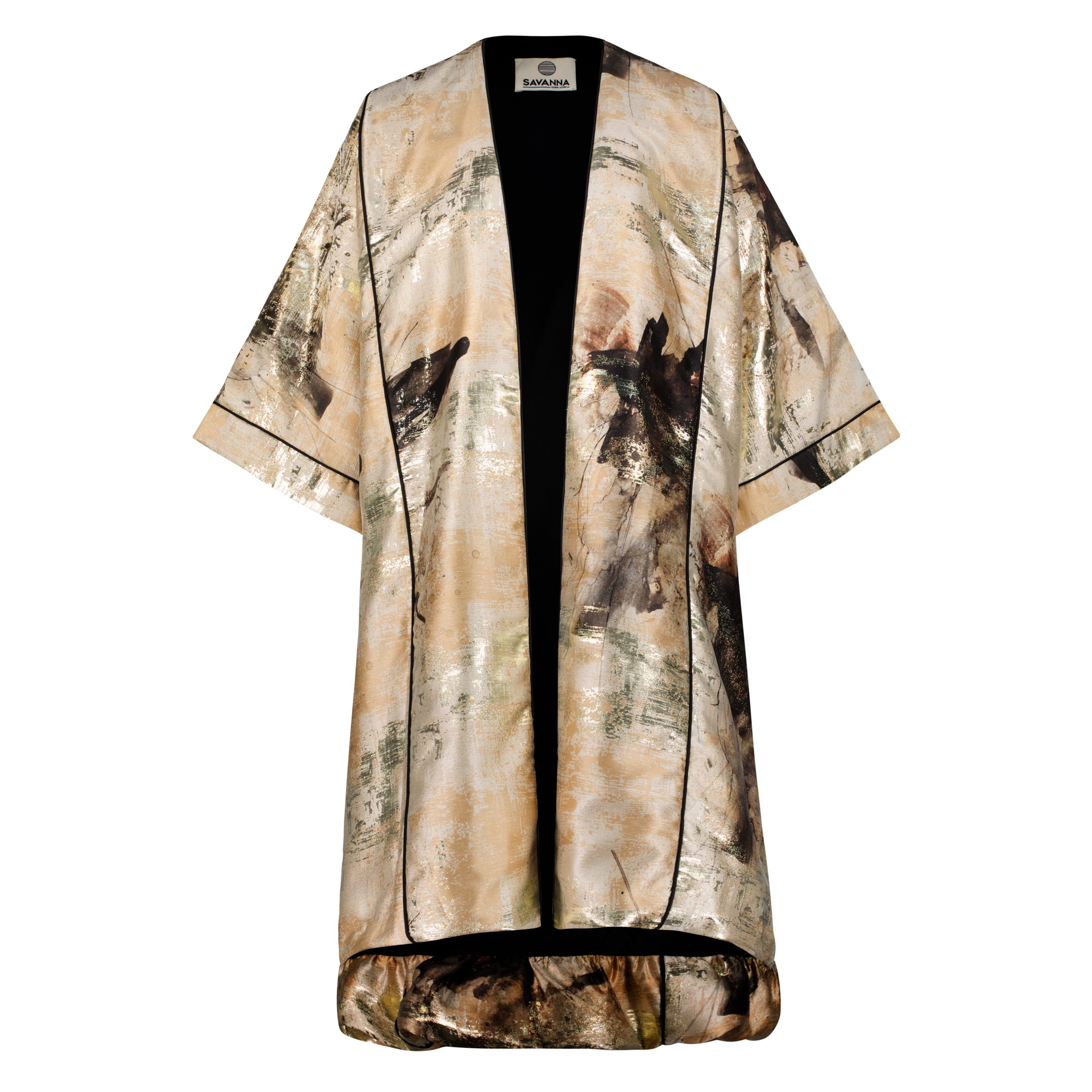 Kimono Bouffant Silk Kaftan - Gold/Black