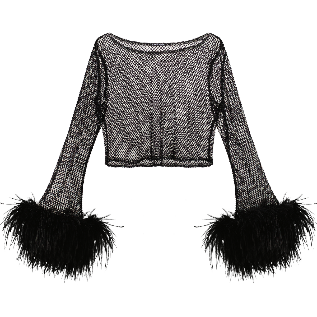 Feather-trimmed Crystal Embellished Crop Top