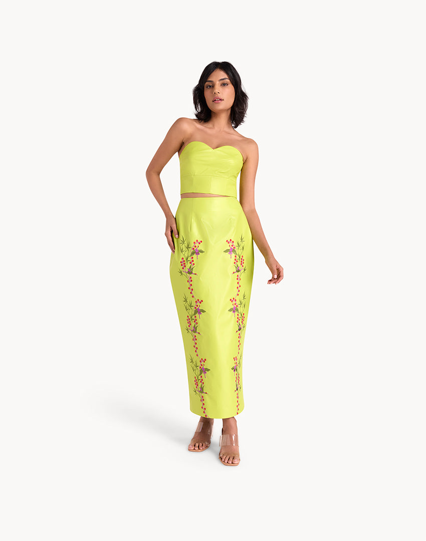 Faux Leather Embroidered Pencil Skirt