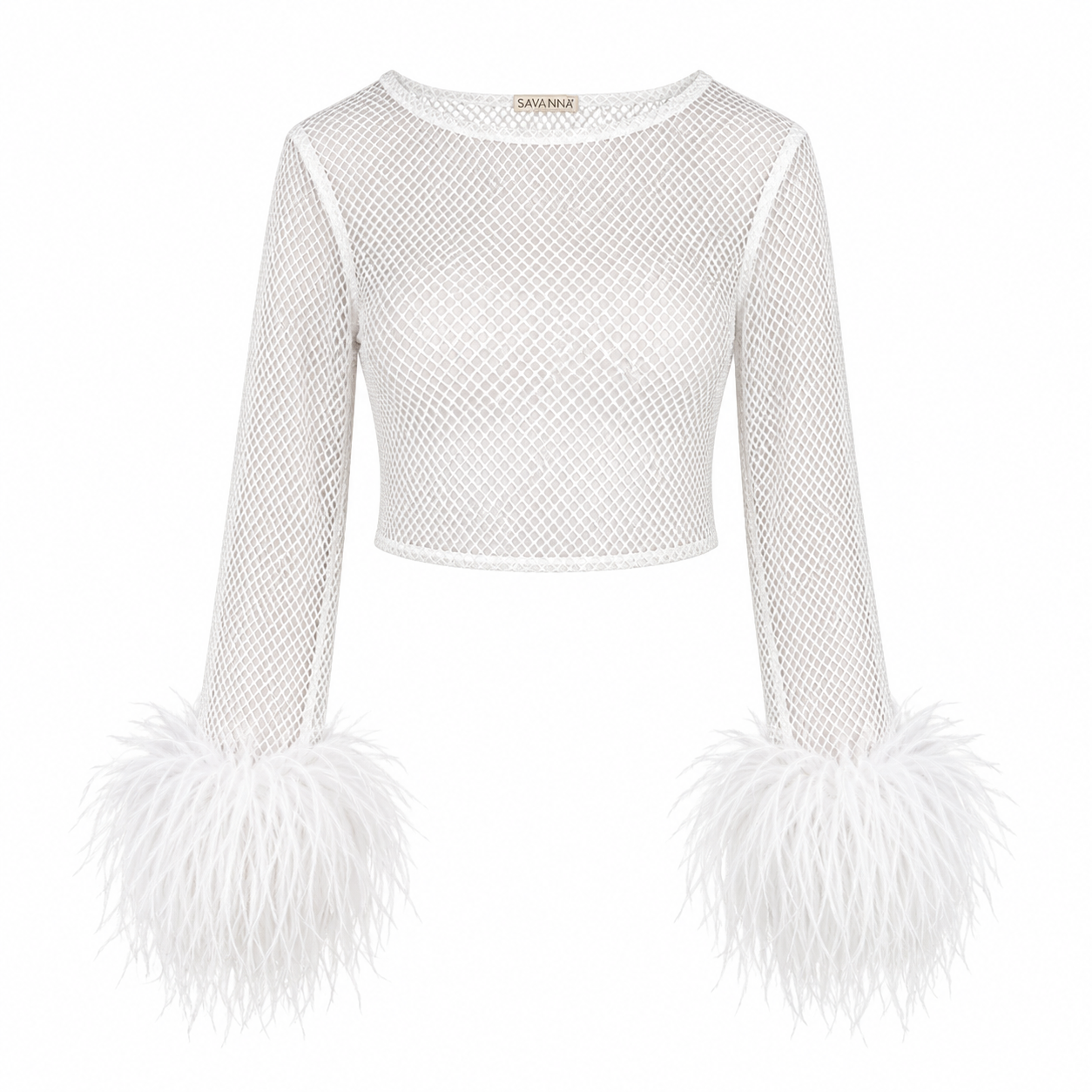 Feather-trimmed Crystal Embellished Crop Top