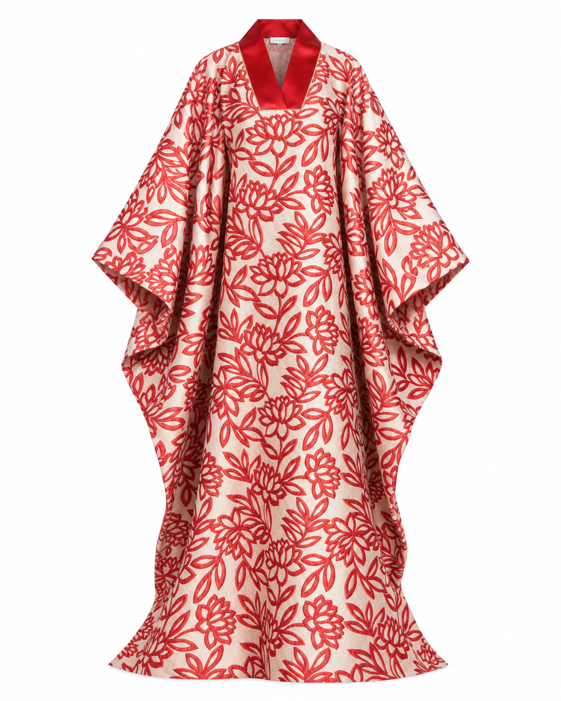 Metallic Floral Jacquard V-Neck Kaftan Abaya