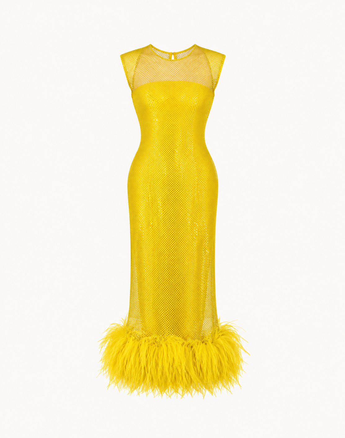 Feather-Trimmed Crystal Embellished Sleeveless Dress