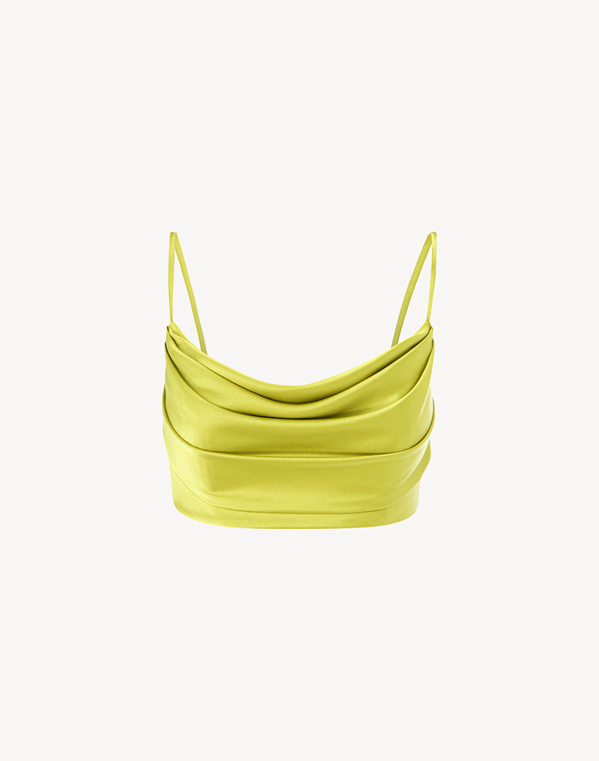 Satin Corset Crop Top - Acid Green