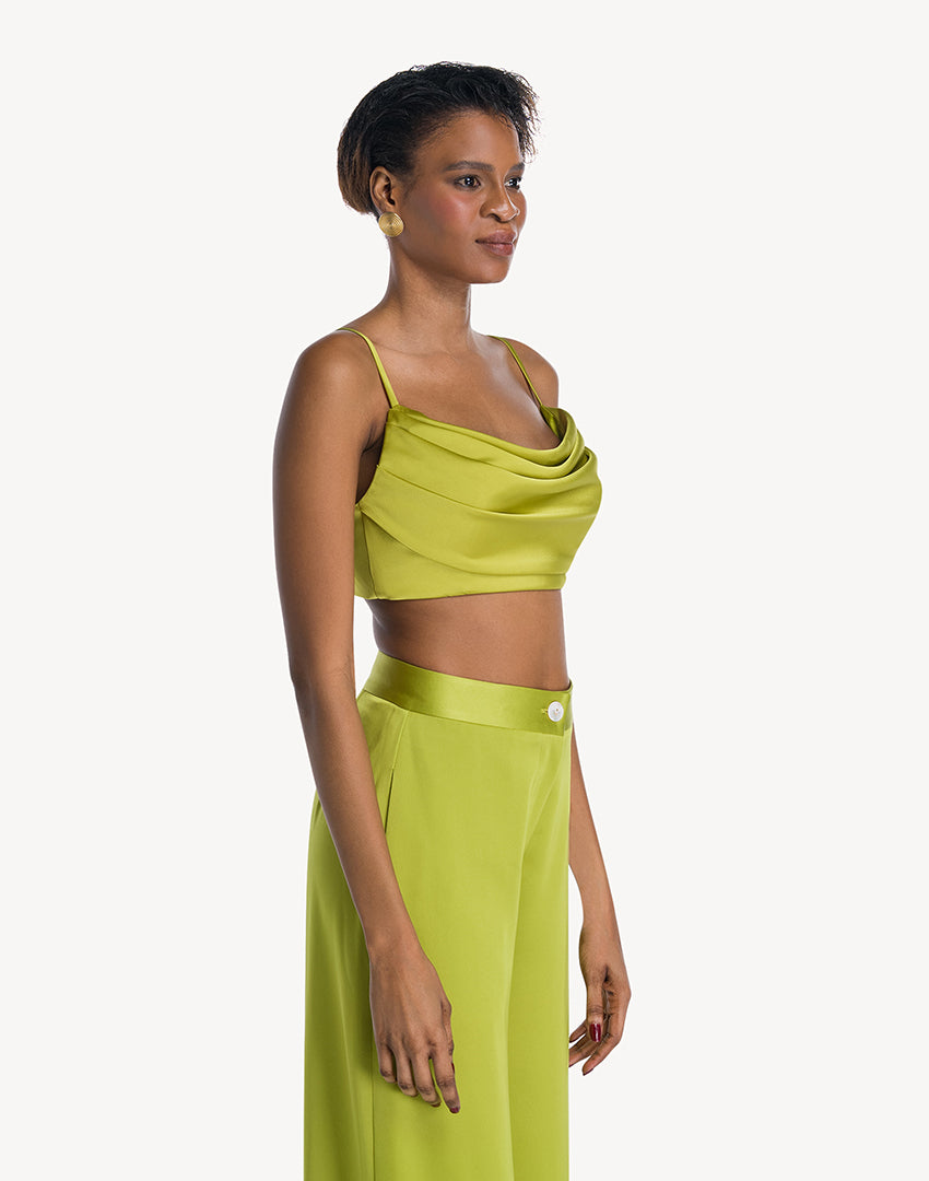 Satin Corset Crop Top - Acid Green