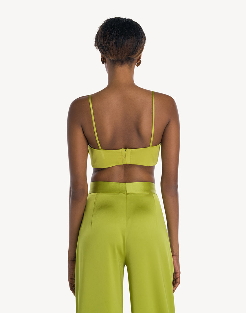 Satin Corset Crop Top - Acid Green