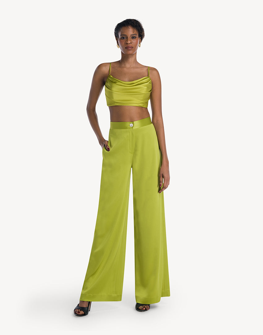 Satin Corset Crop Top - Acid Green