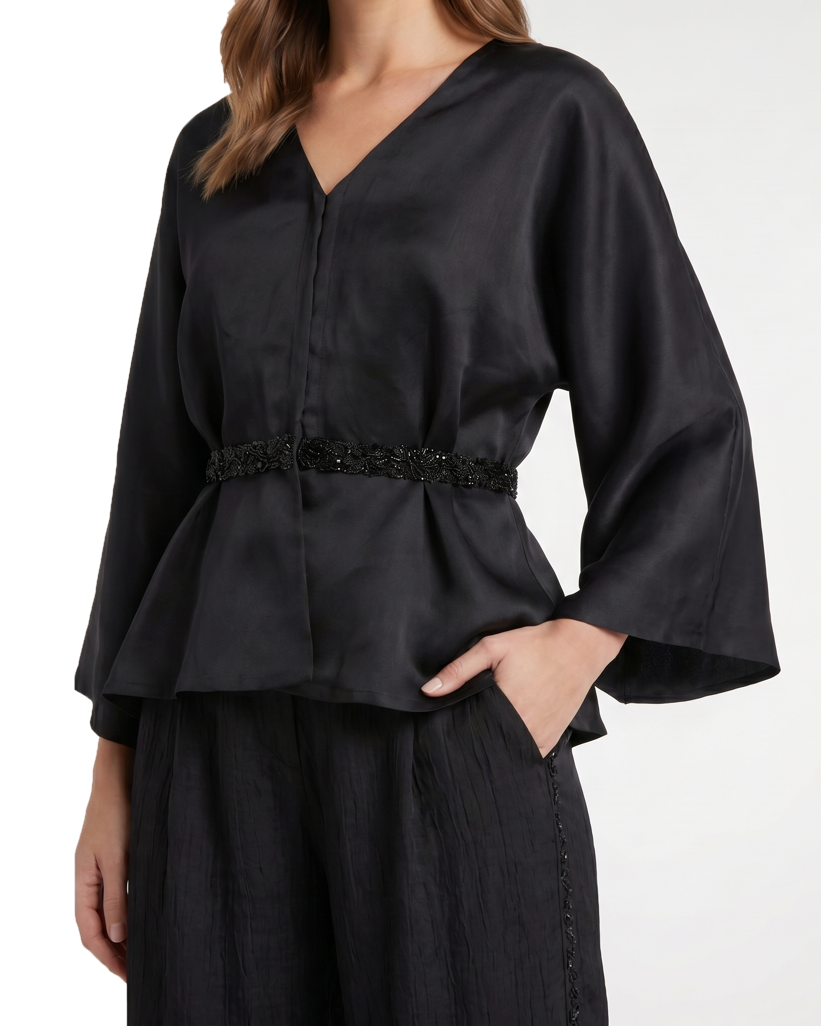 Beaded Peplum Organza Blouse