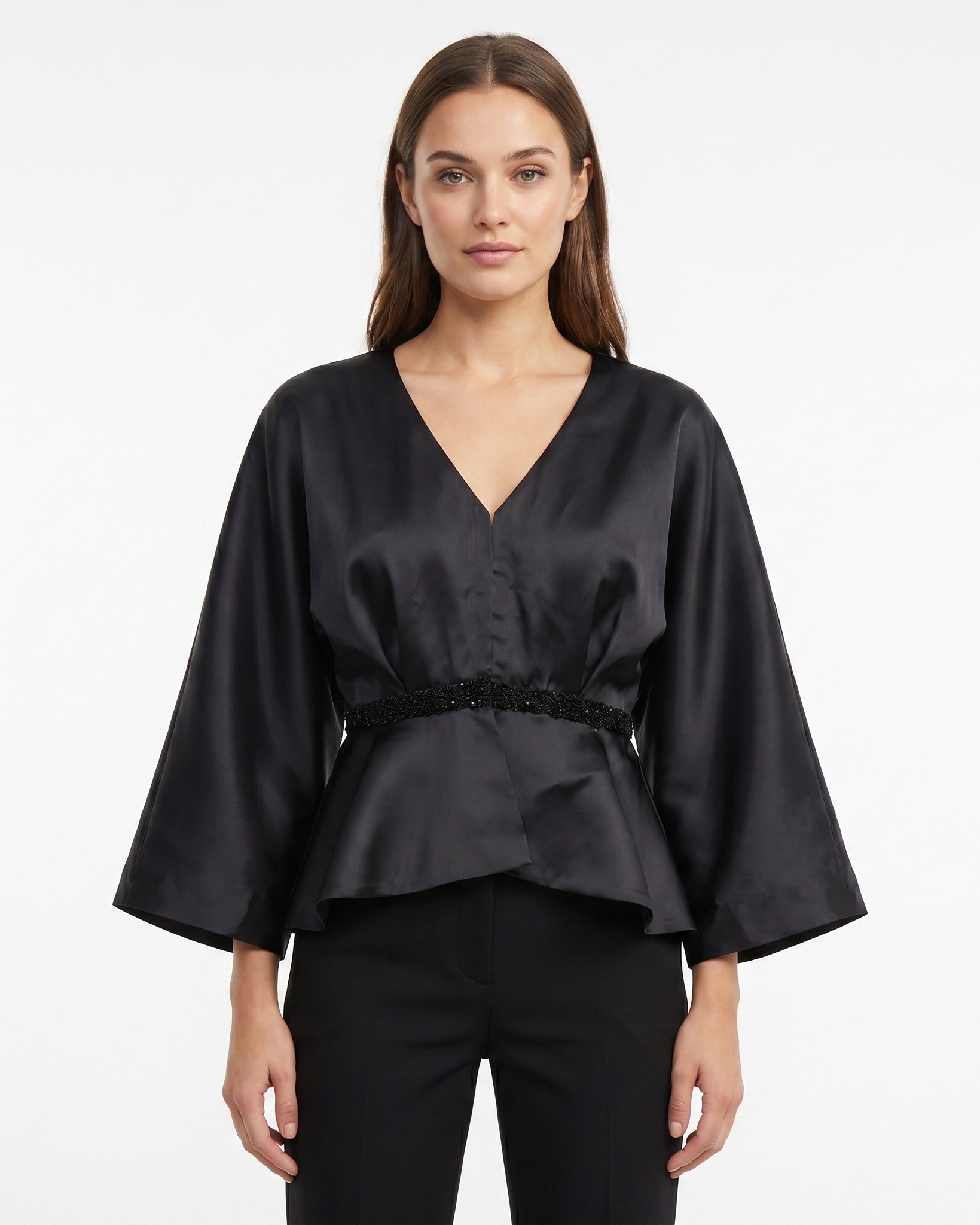 Beaded Peplum Organza Blouse