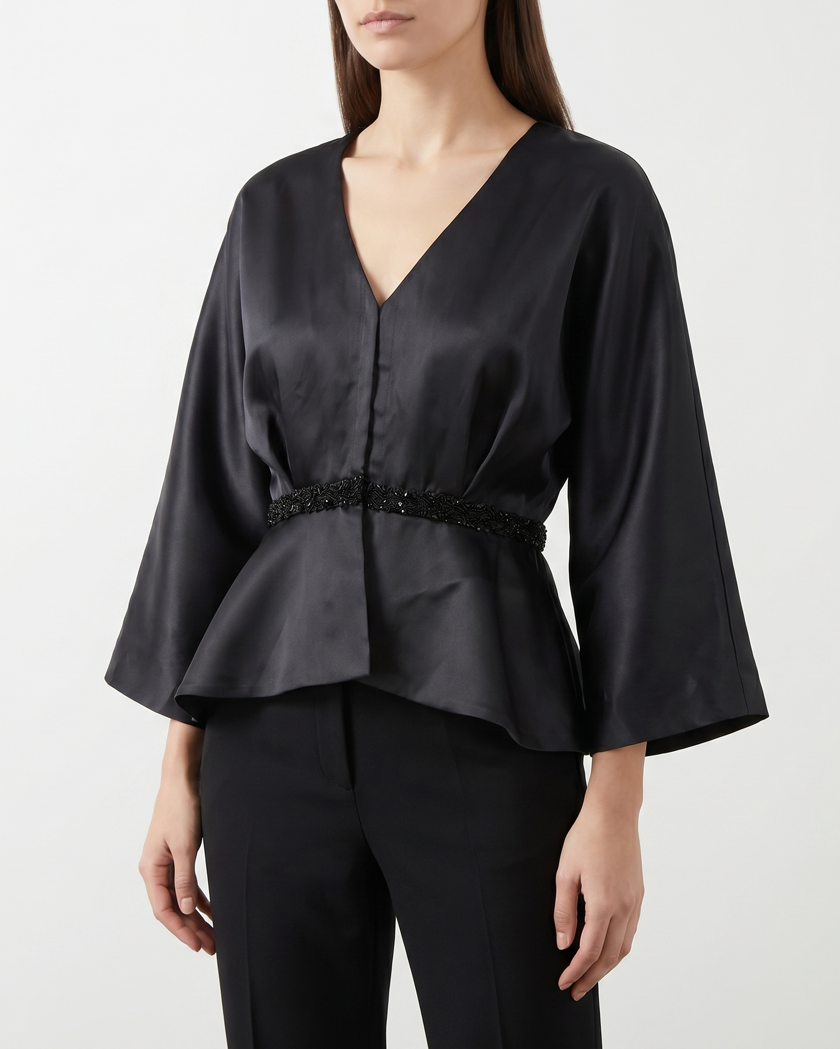 Beaded Peplum Organza Blouse