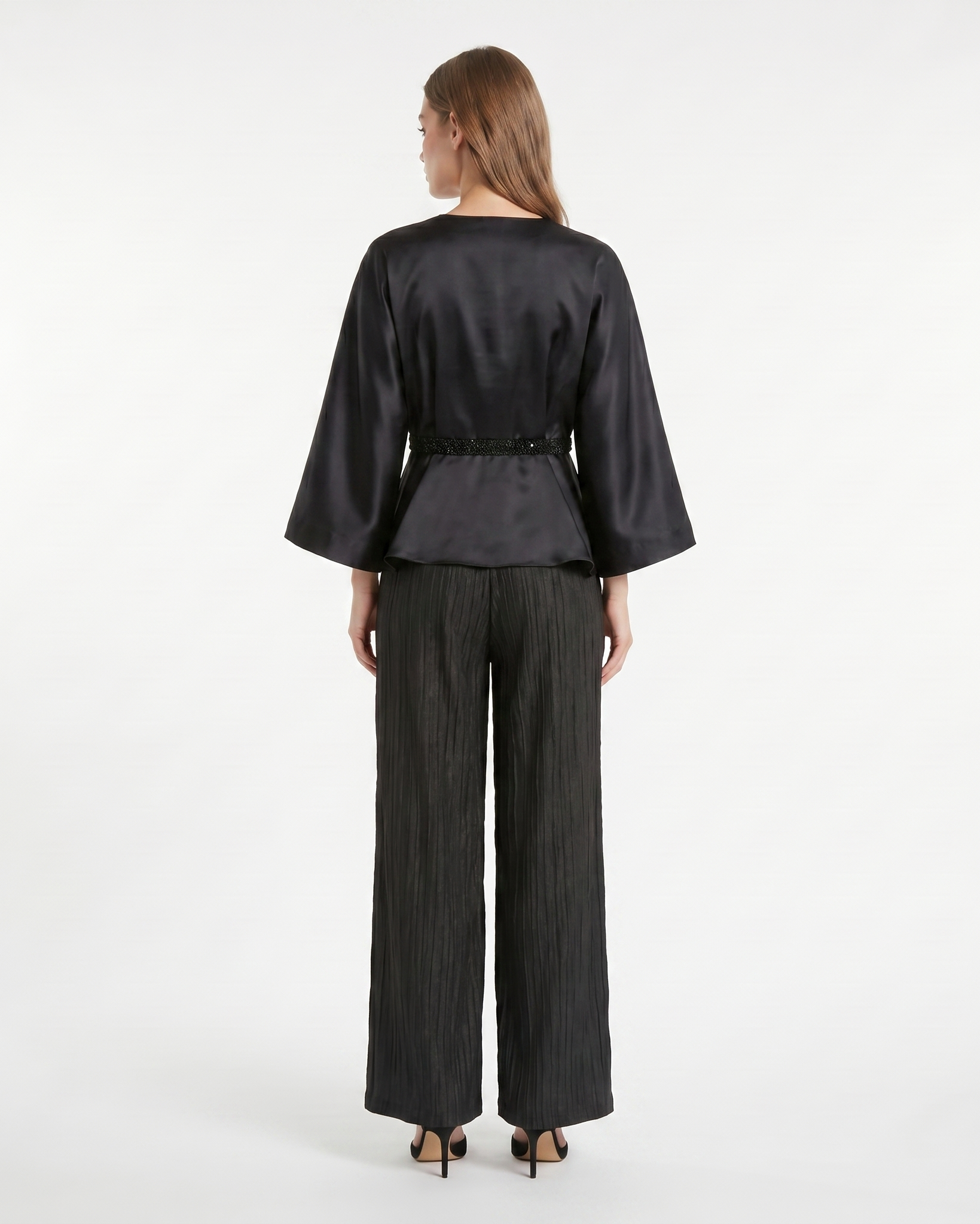 Beaded Peplum Organza Blouse