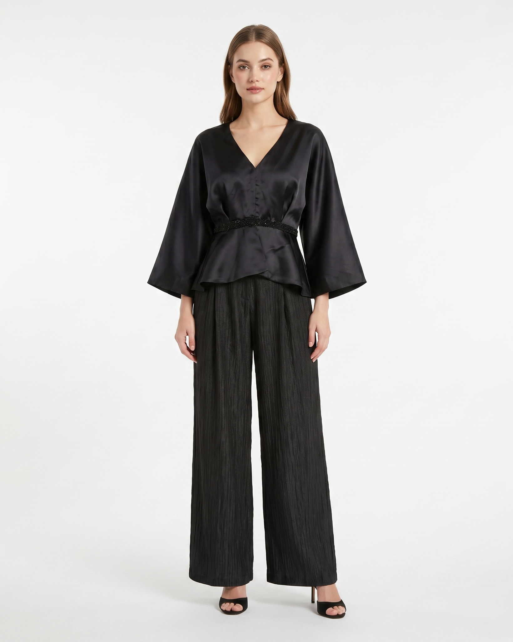 Beaded Peplum Organza Blouse