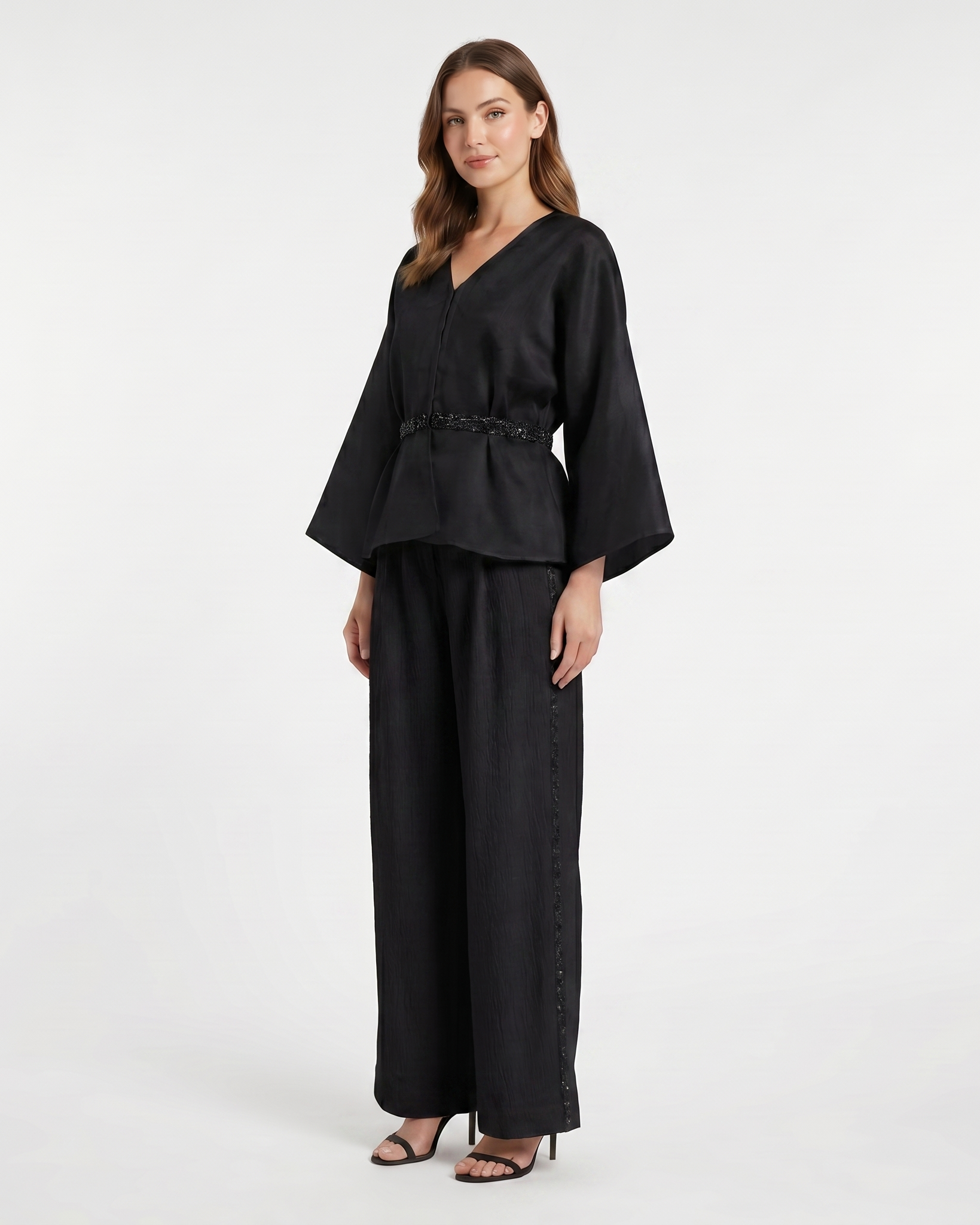 Beaded Peplum Organza Blouse