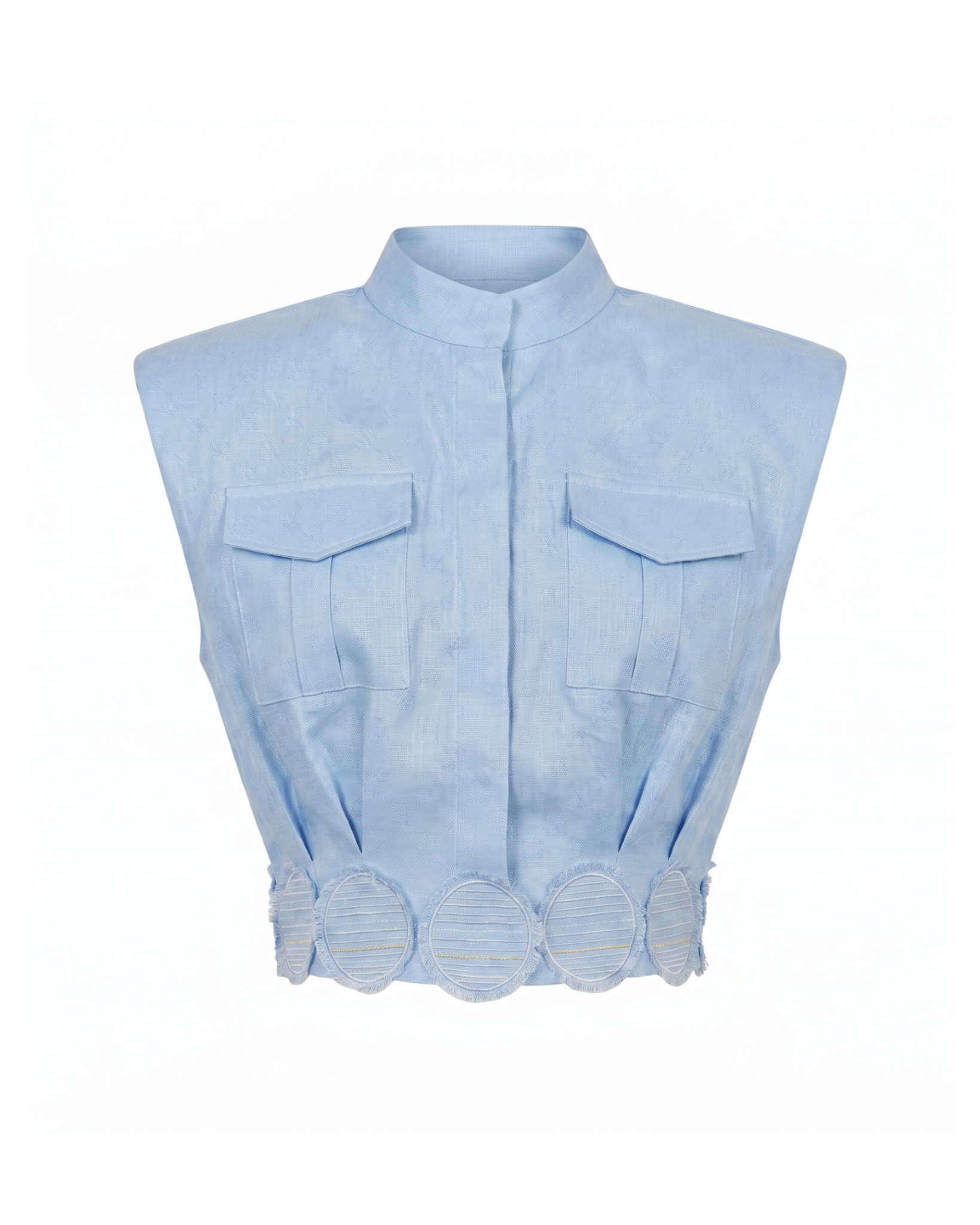 Hemp Mandarin Collar Logo Crop Jacket
