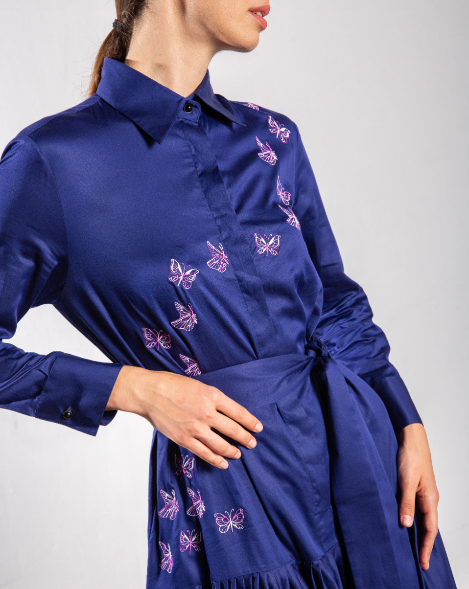 Butterfly Embroidery Shirt Dress