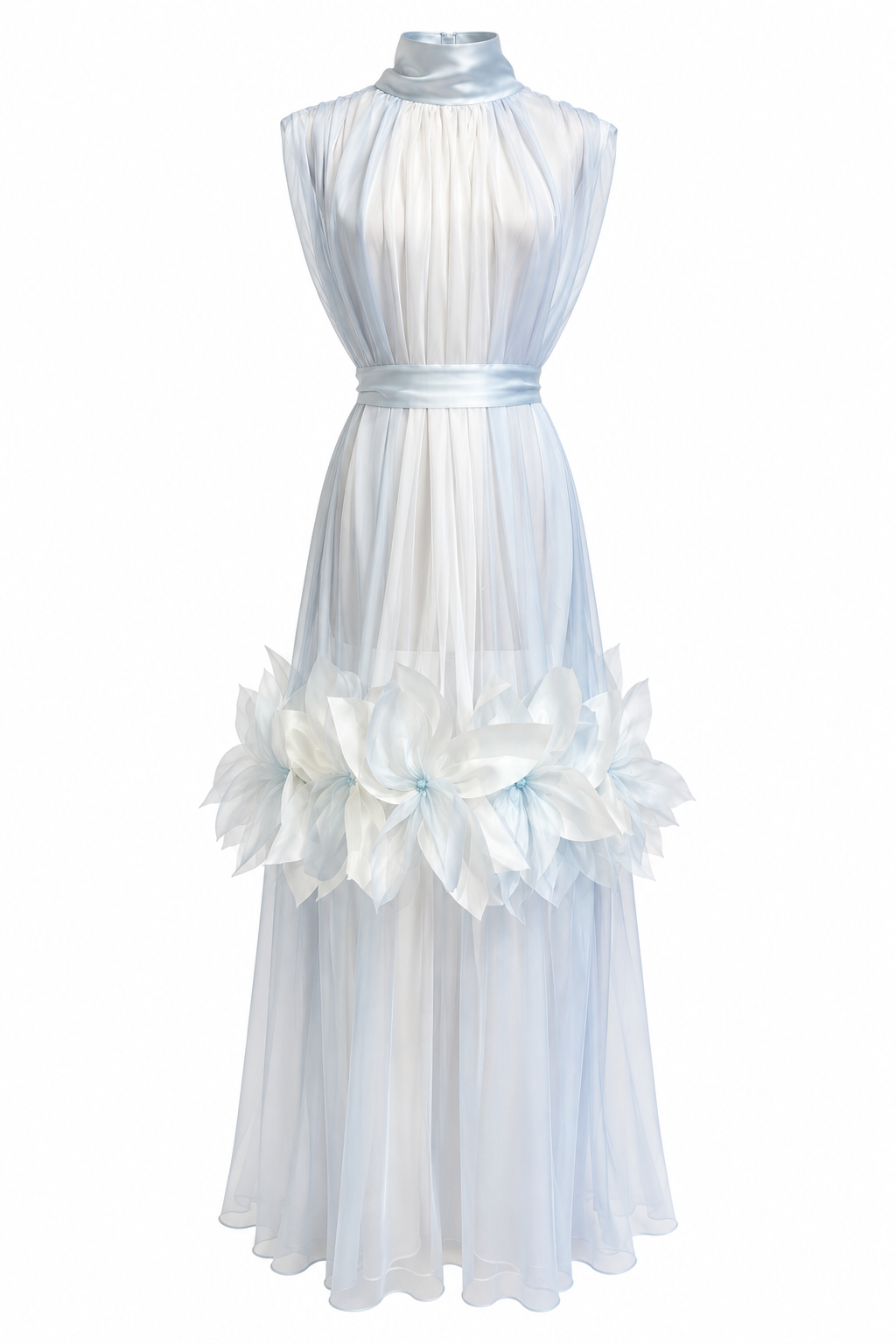 Silk Fleurs High-Neck Maxi Dress