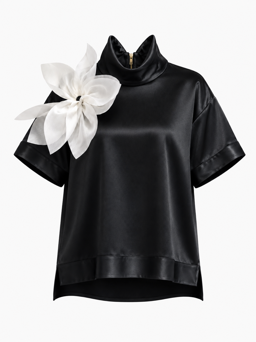 Fleur d’Épaule High-Neck Silk Blouse