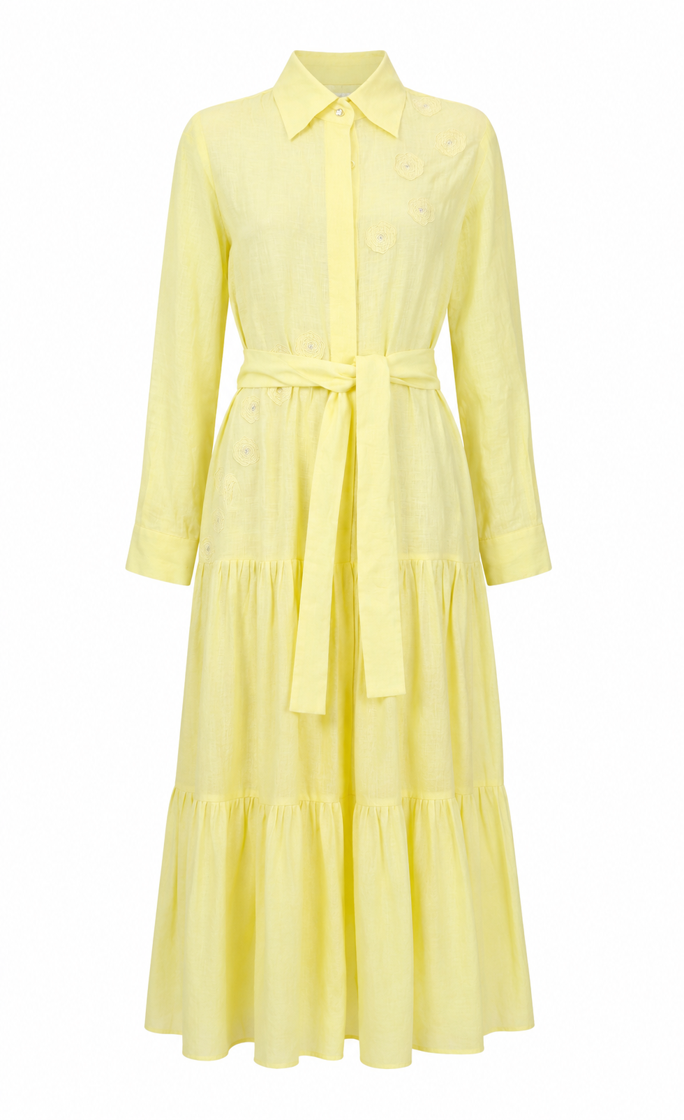 Rose Embroidered Belted Maxi Dress