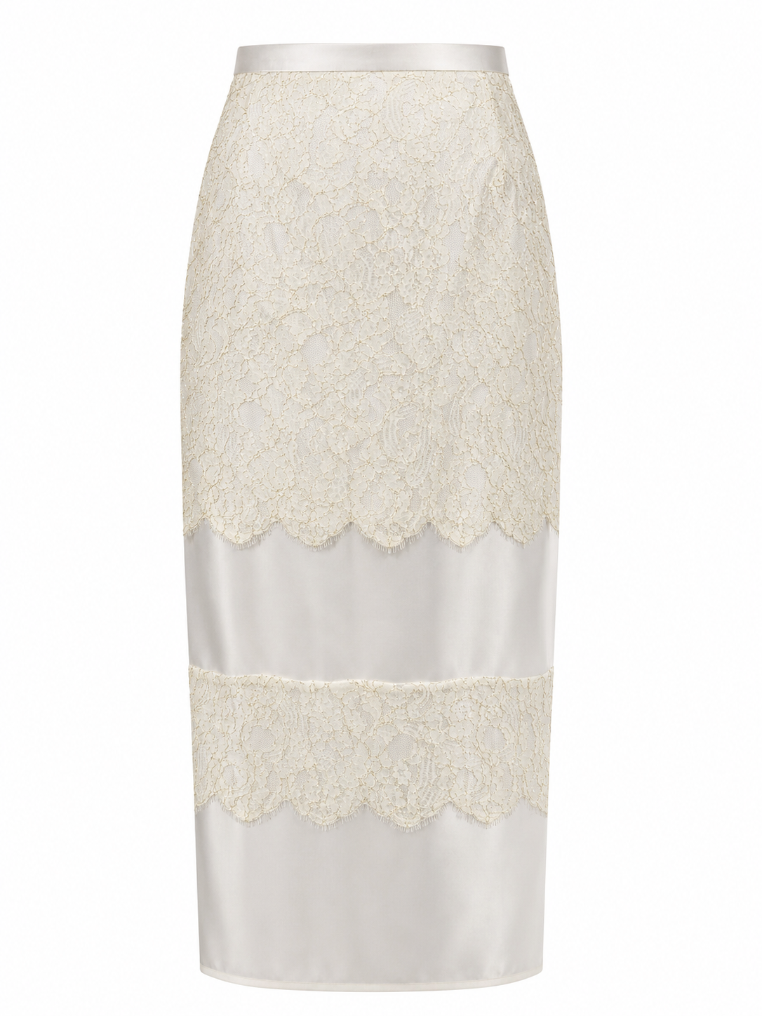 Lace Detail Silk Pencil Skirt