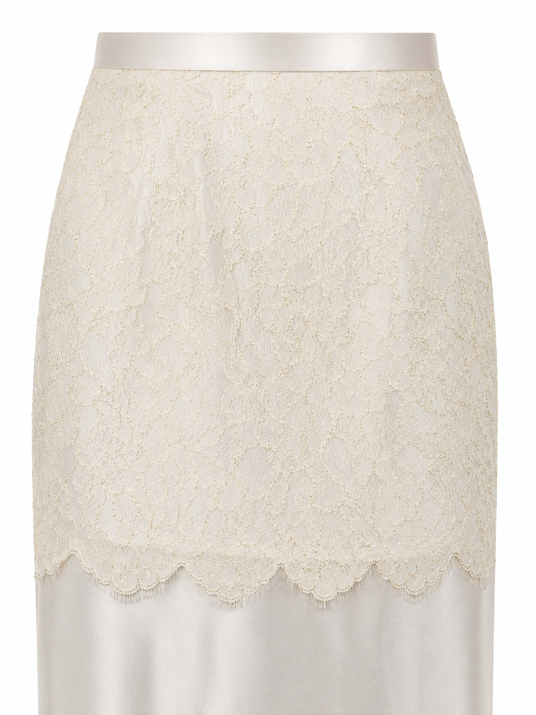 Lace Detail Silk Pencil Skirt