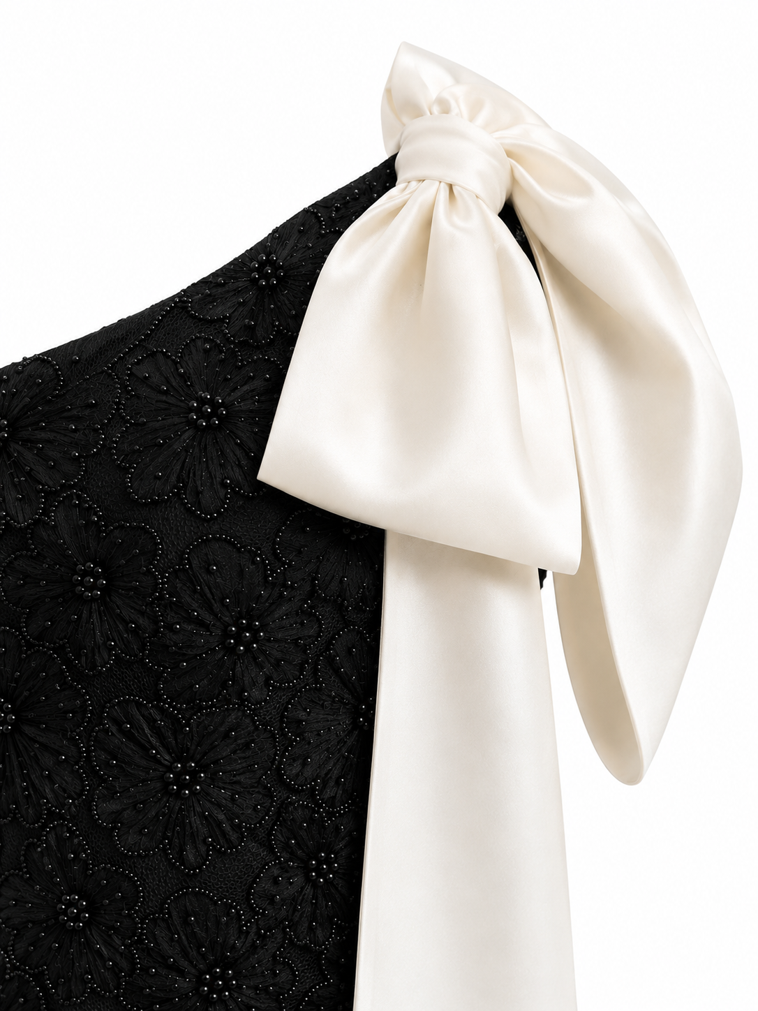 Noir Fleur Bow One-Shoulder Gown