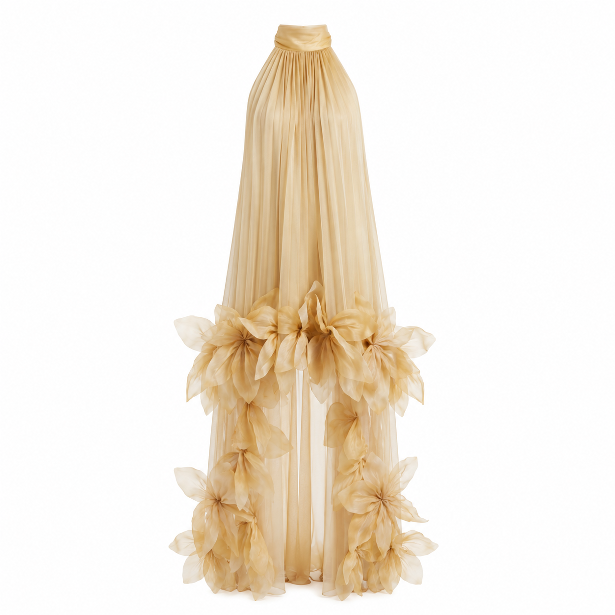 Silk Fleurs High-Low Halterneck Dress