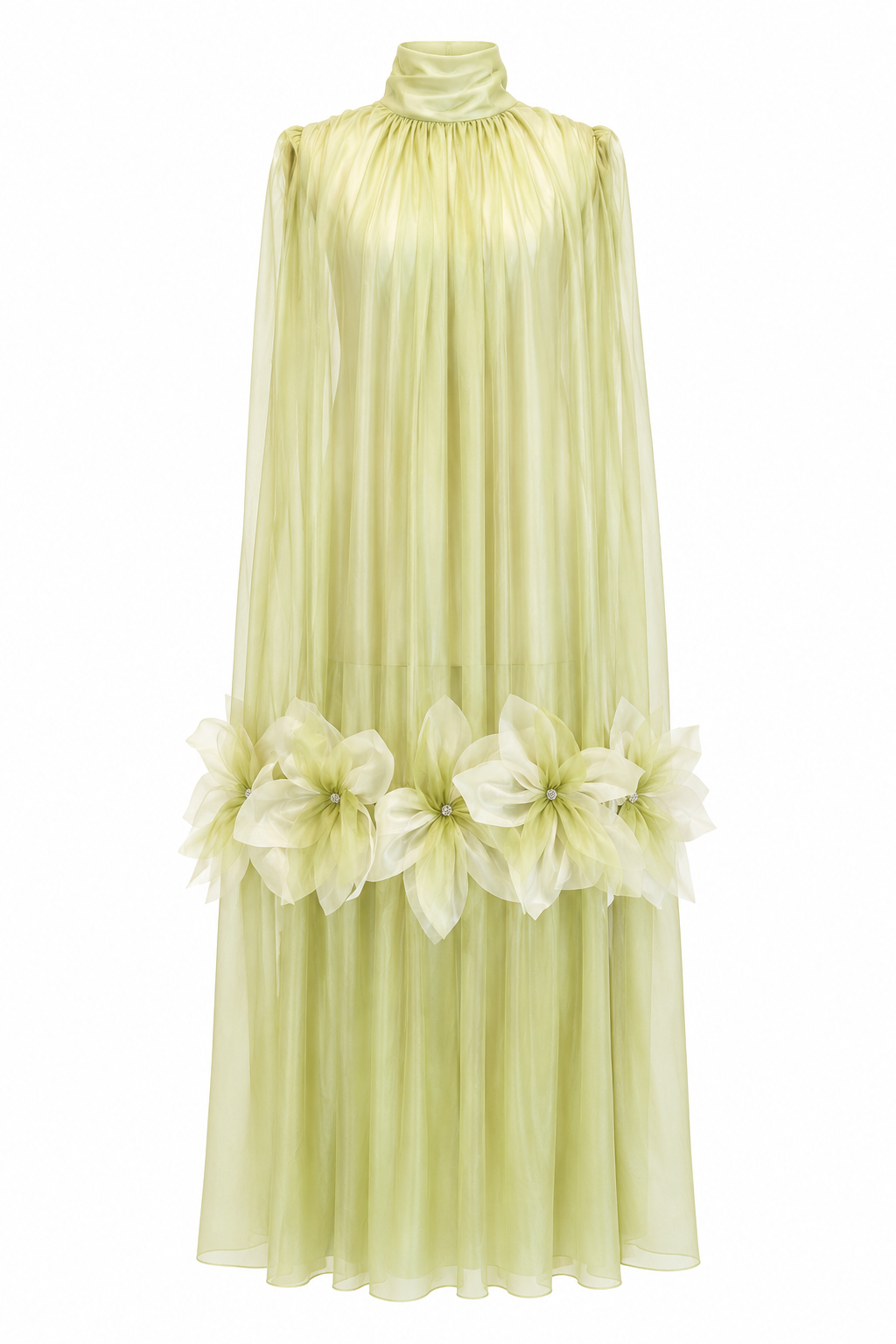 Silk Fleurs High-Neck Maxi Dress