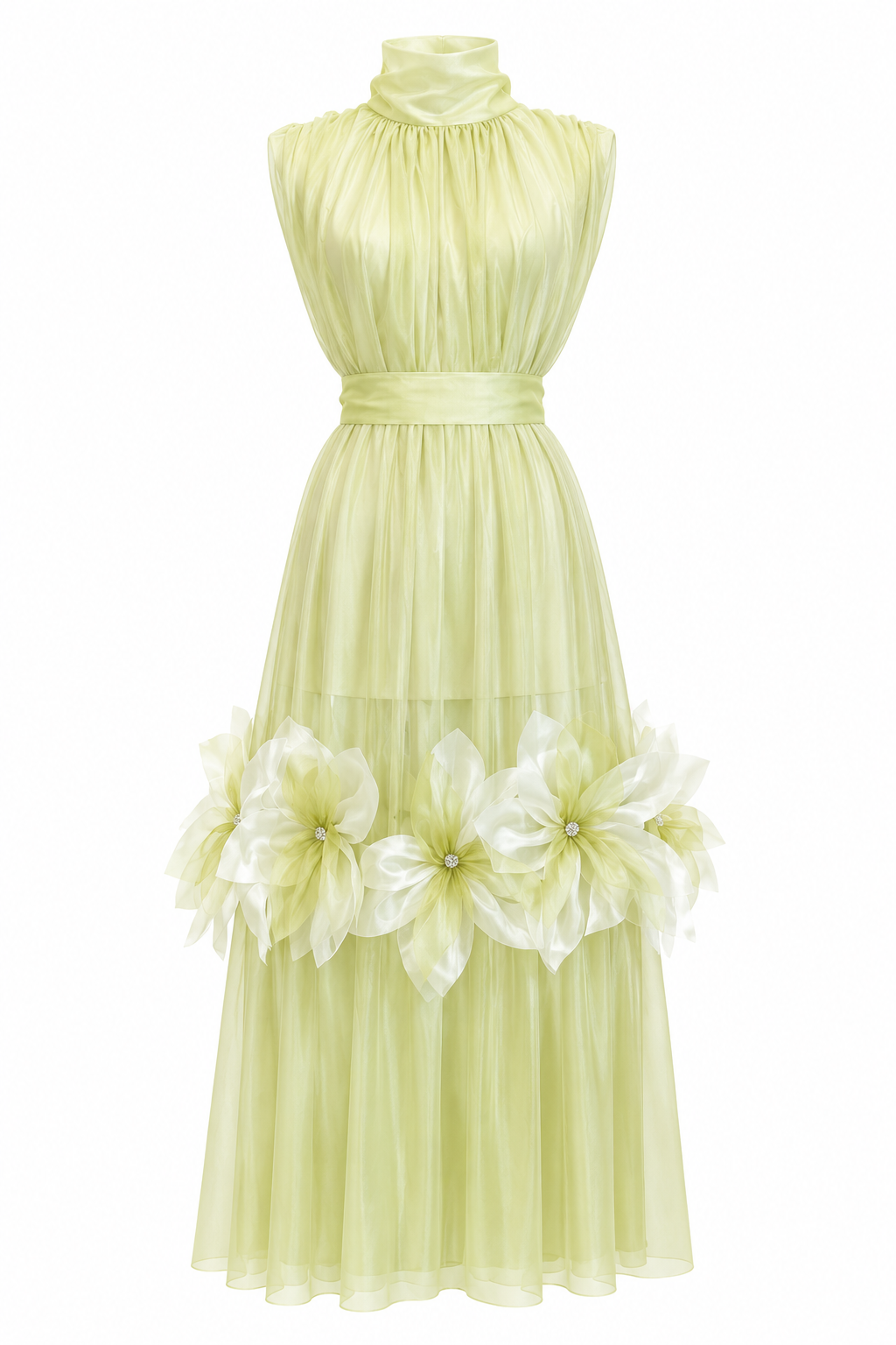 Silk Fleurs High-Neck Maxi Dress
