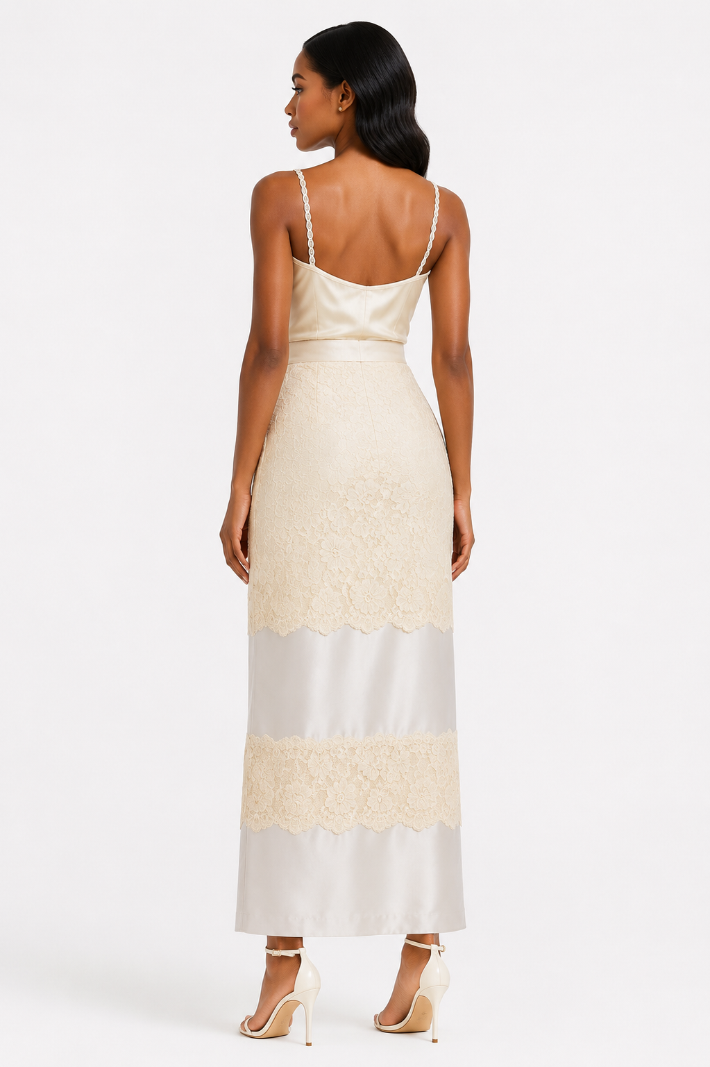 Lace Detail Silk Pencil Skirt