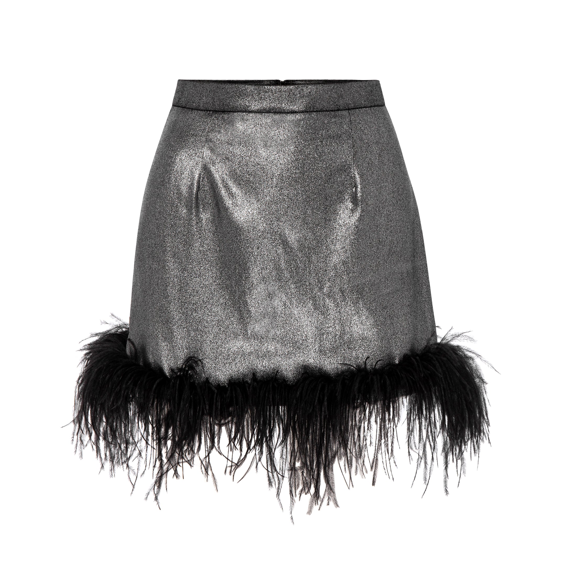 Shimmery Feather-Trimmed Mini Skirt