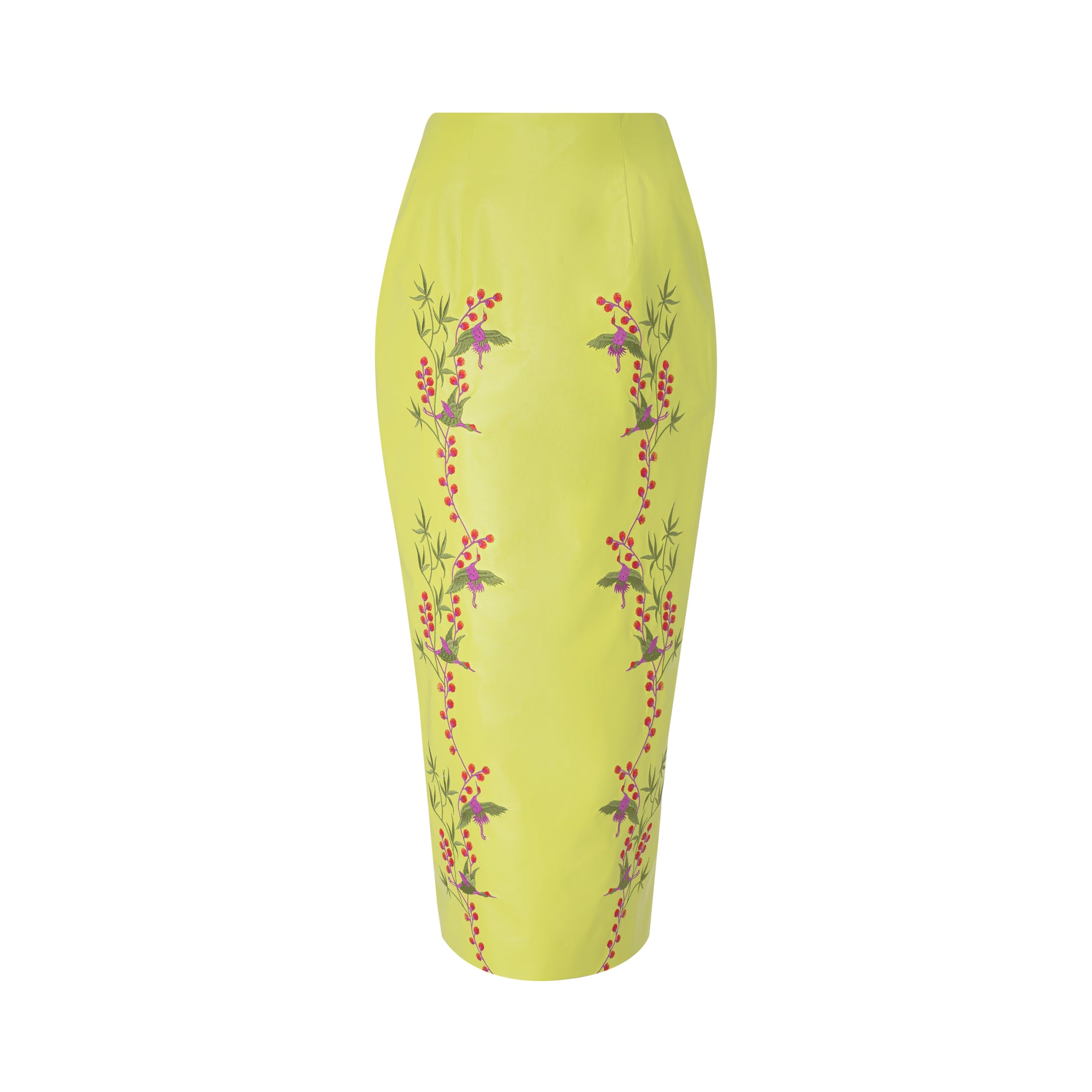 Faux Leather Embroidered Pencil Skirt