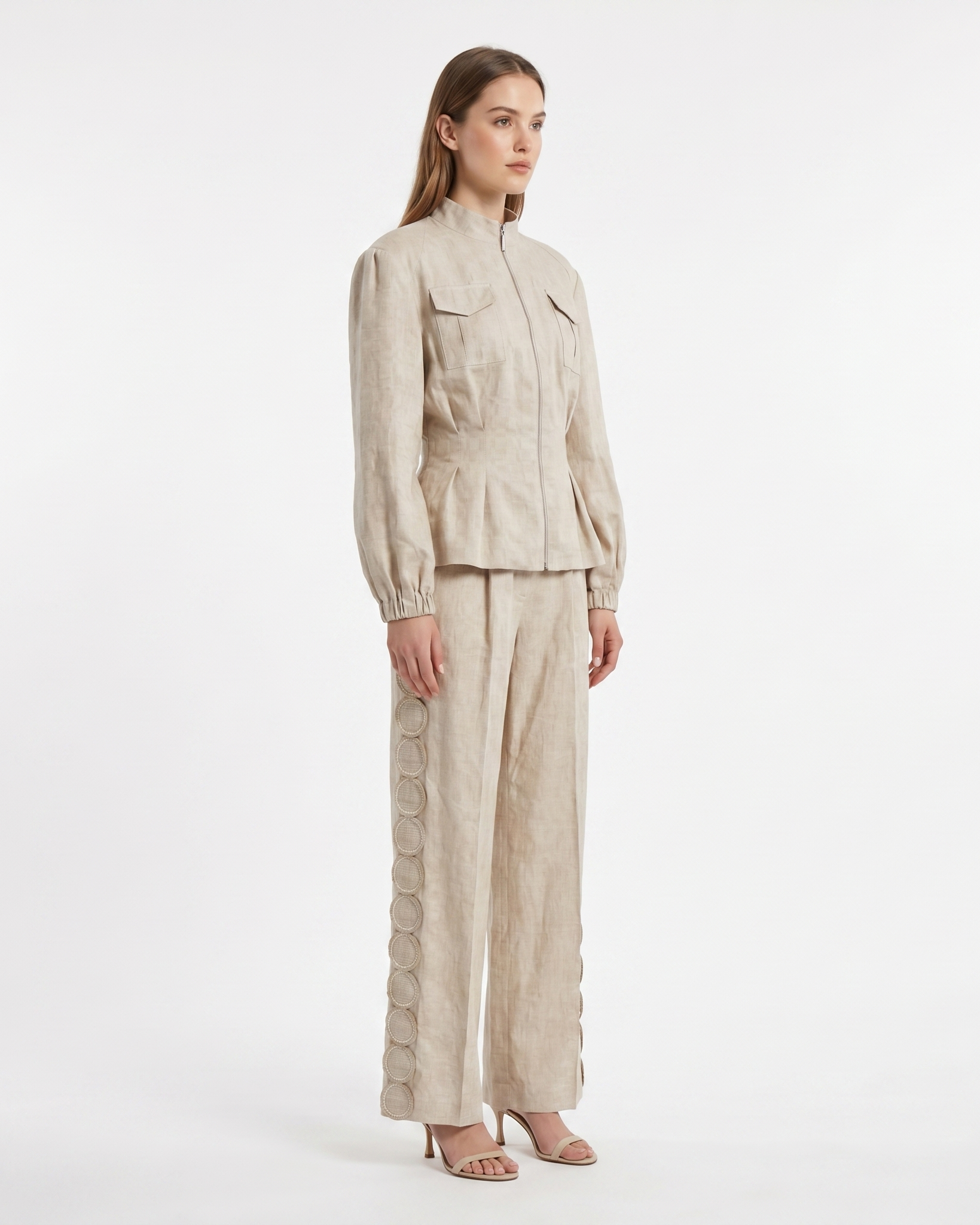 Hemp Mandarin Collar Safari Jacket