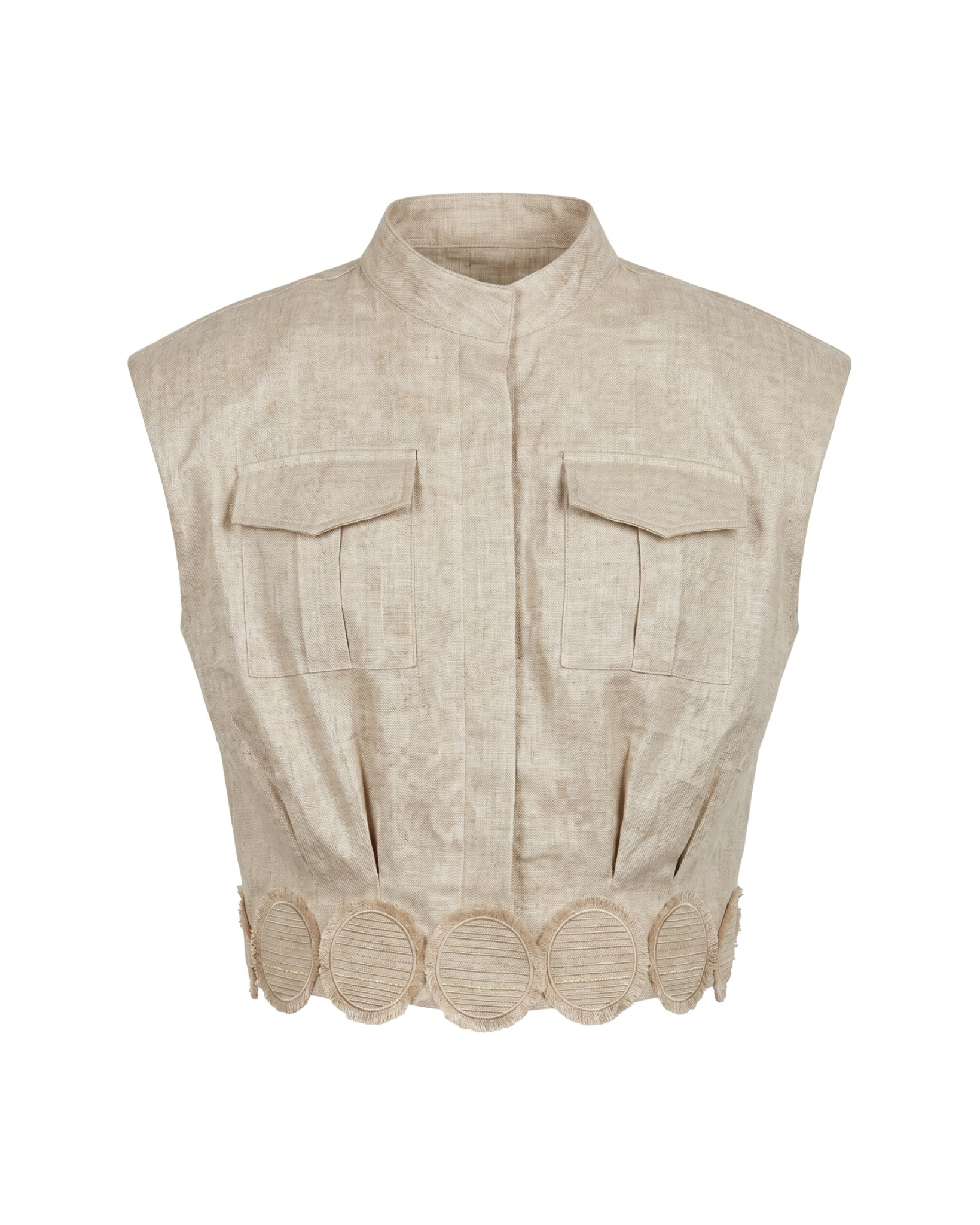 Hemp Mandarin Collar Logo Crop Jacket
