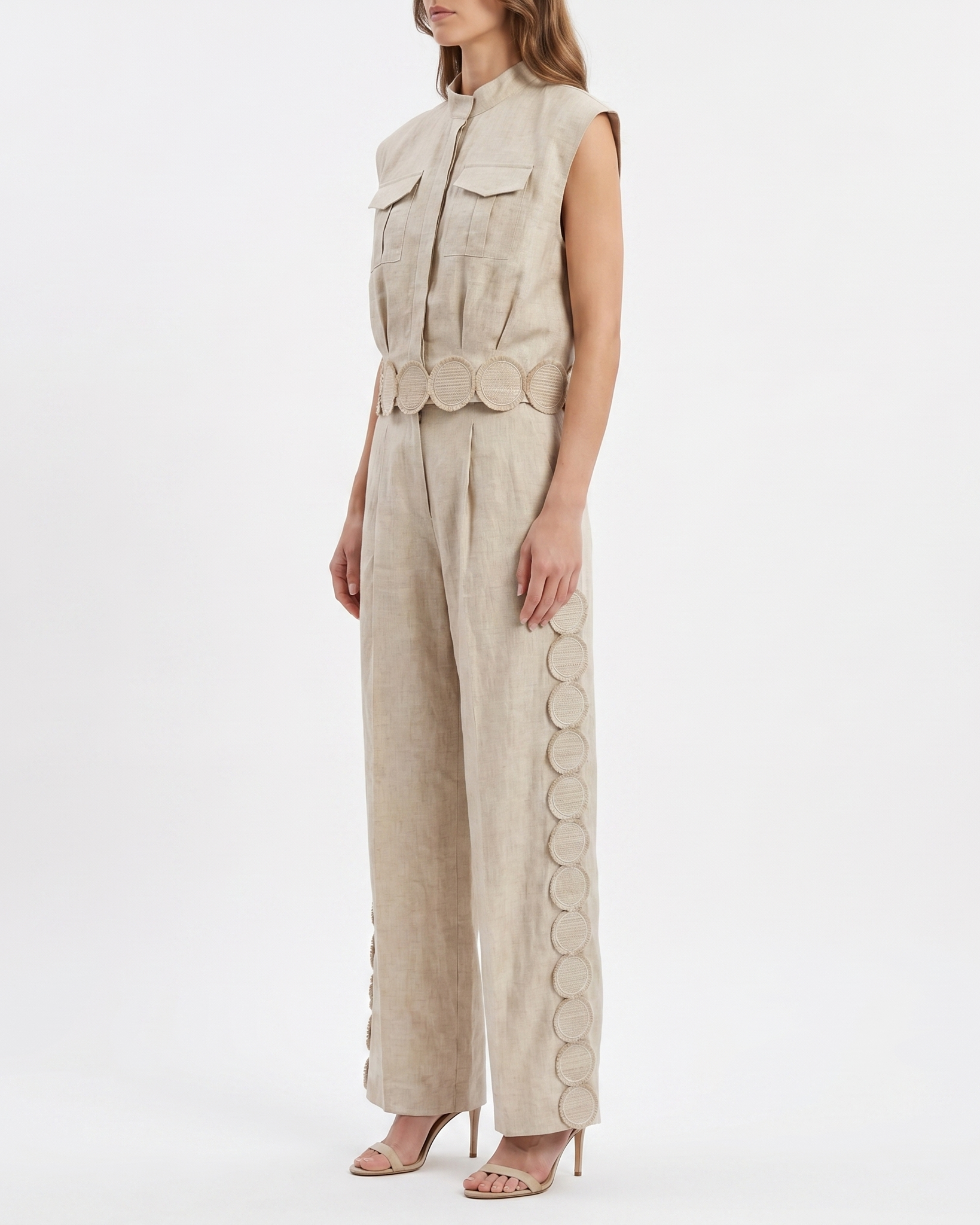 Hemp Mandarin Collar Logo Crop Jacket
