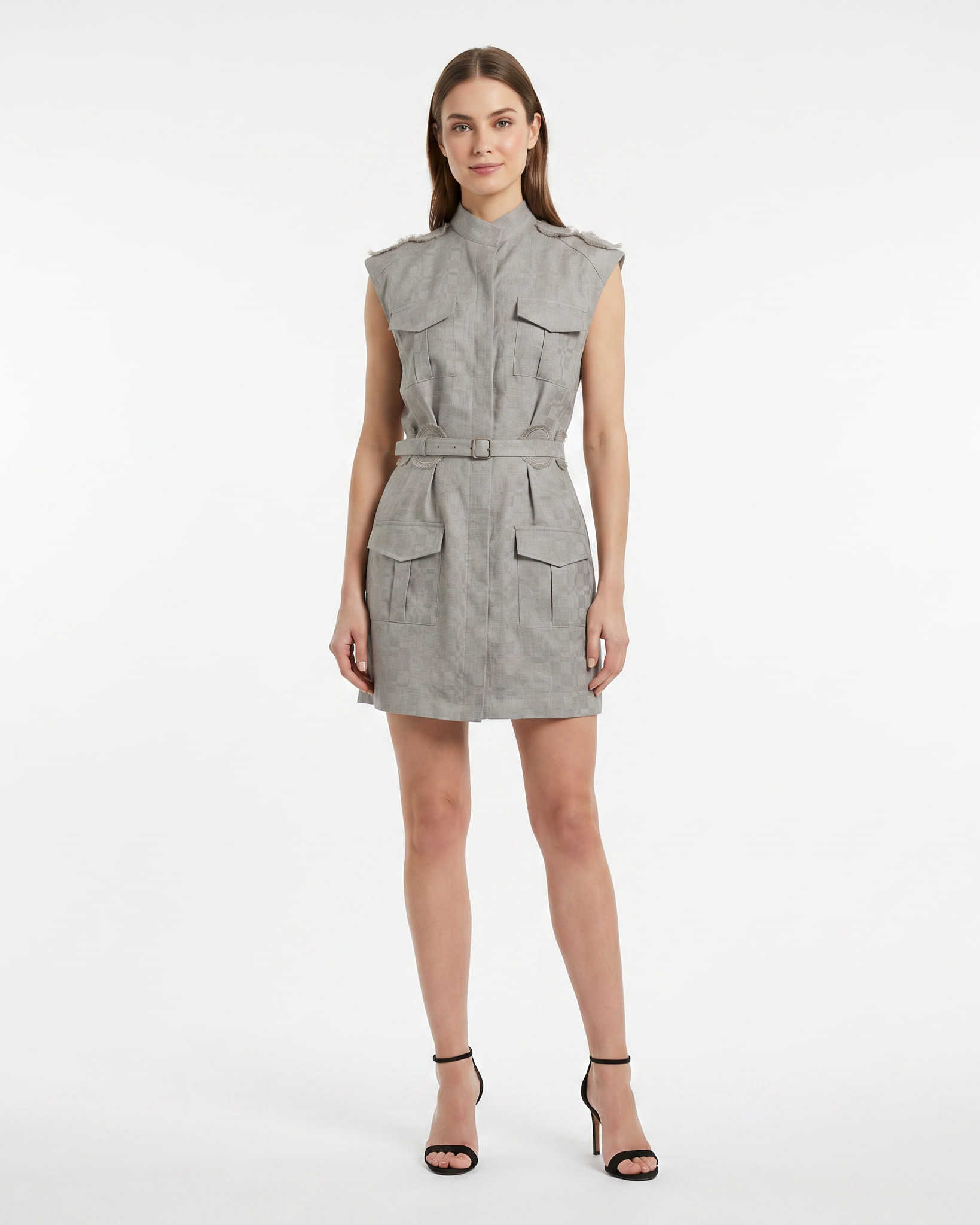 Hemp Mandarin Collar Sleeveless Safari Jacket