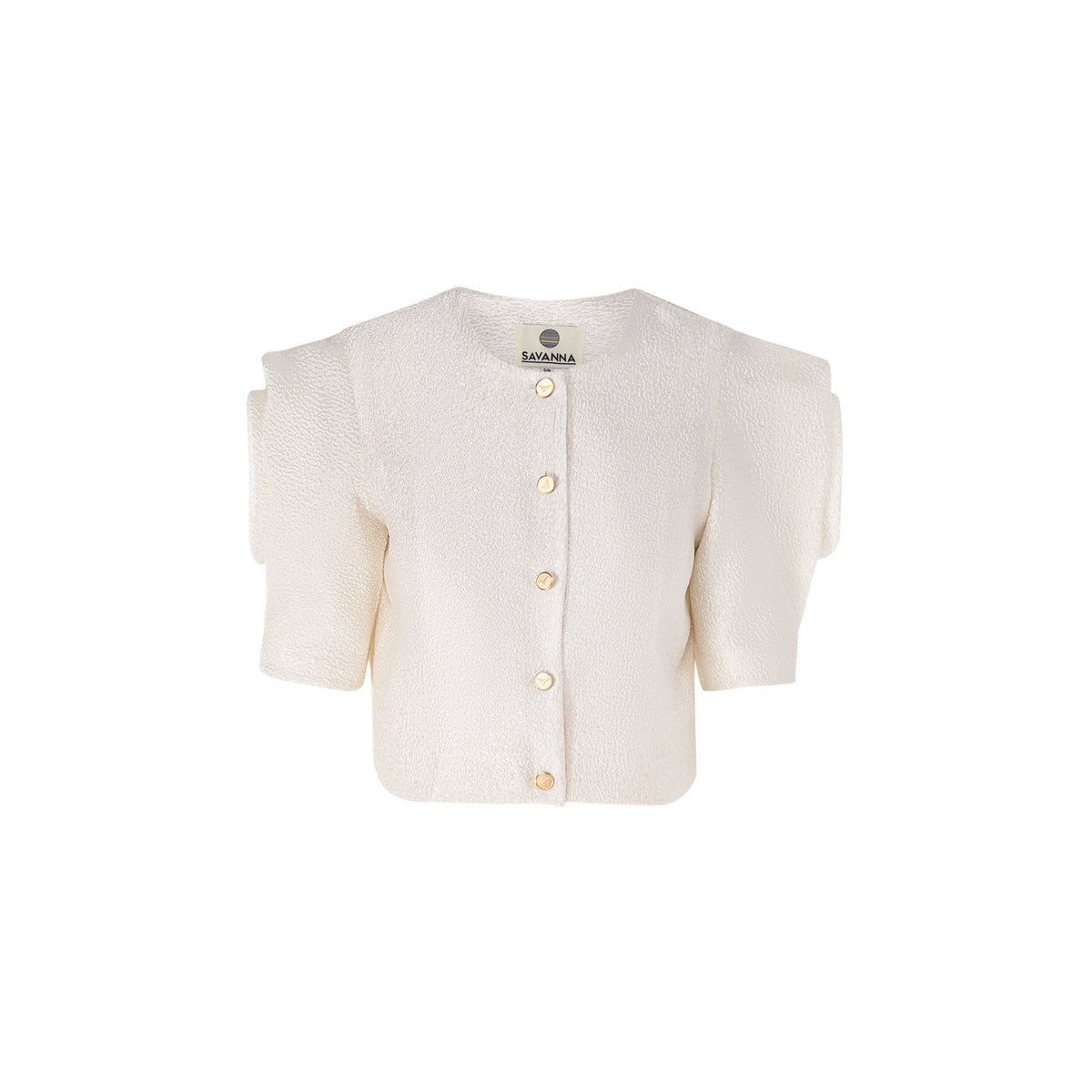 Silk Brocade Floral Draped Sleeve Blouse
