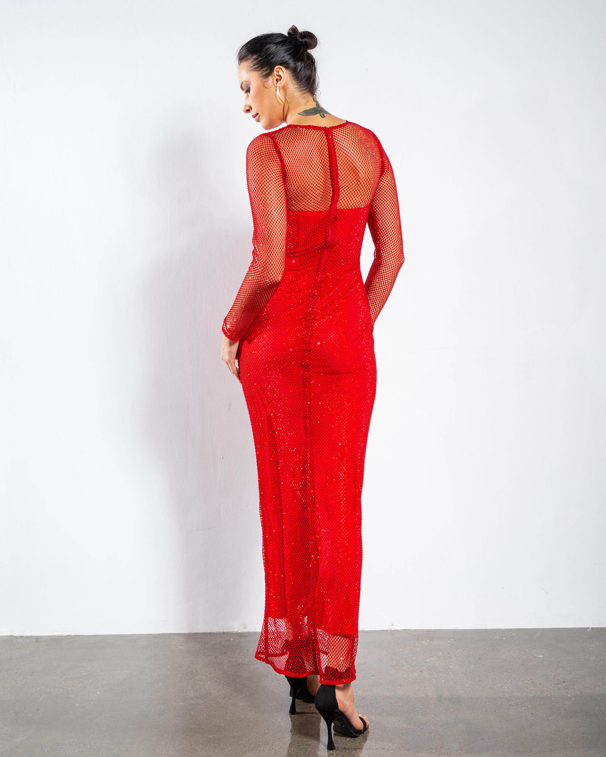 Crystal Embellished Long Sleeved Maxi Dress