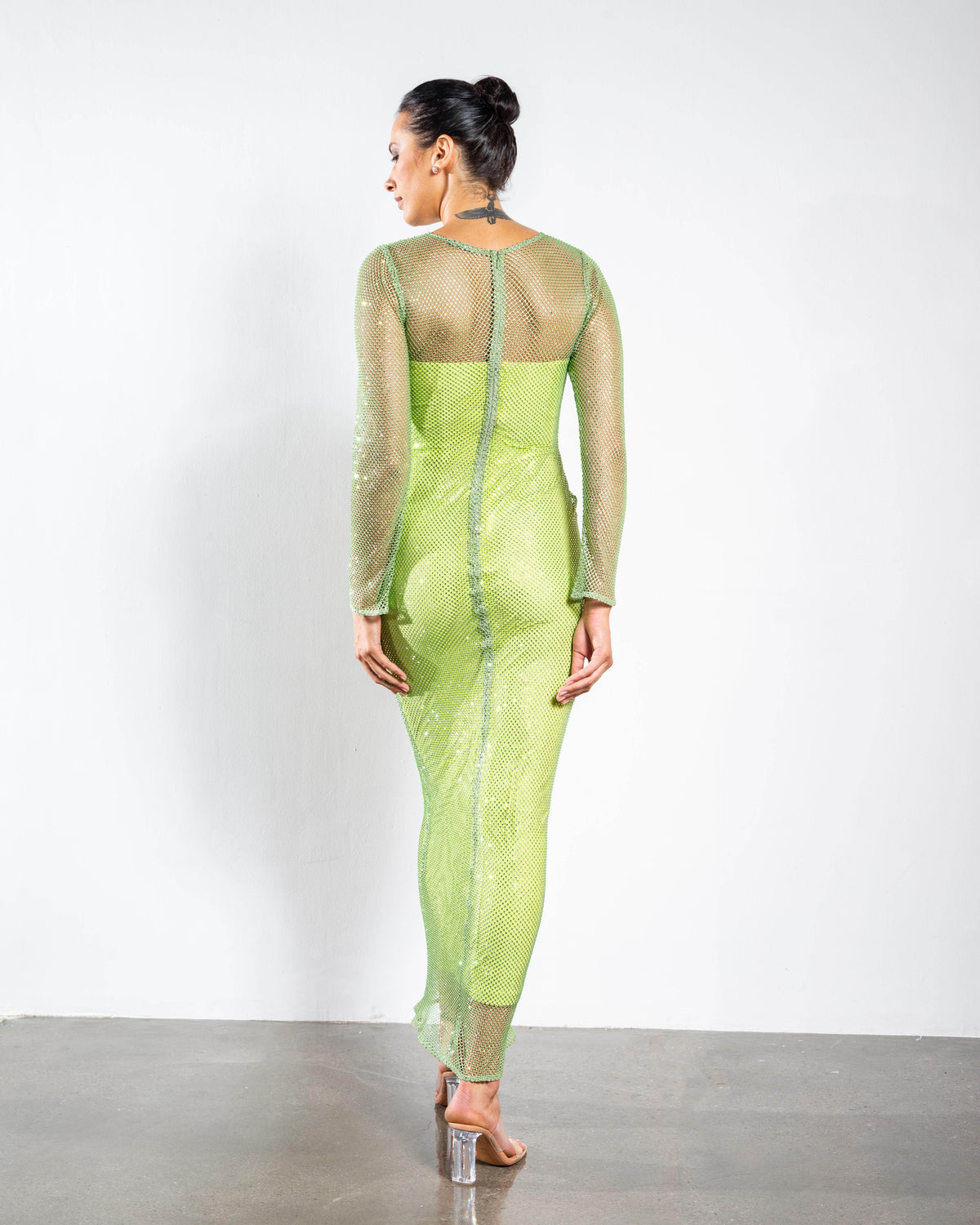 Crystal Embellished Long Sleeved Maxi Dress