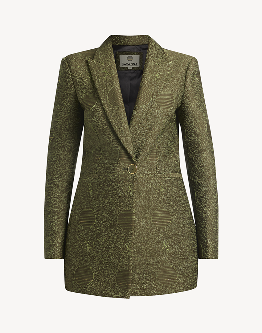 Butterfly Embroidered Blazer-Army  Green