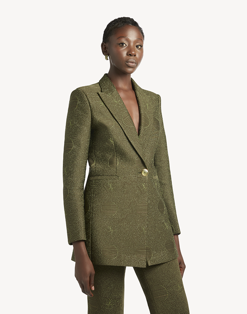 Butterfly Embroidered Blazer-Army  Green