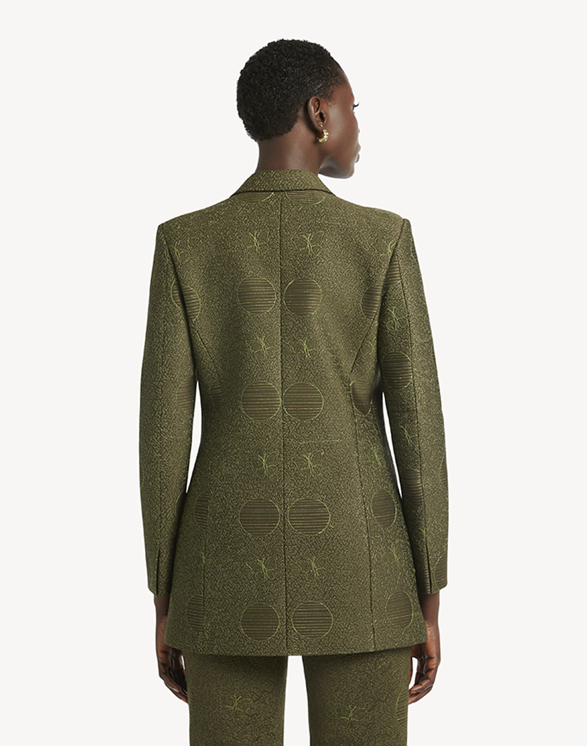 Butterfly Embroidered Blazer-Army  Green