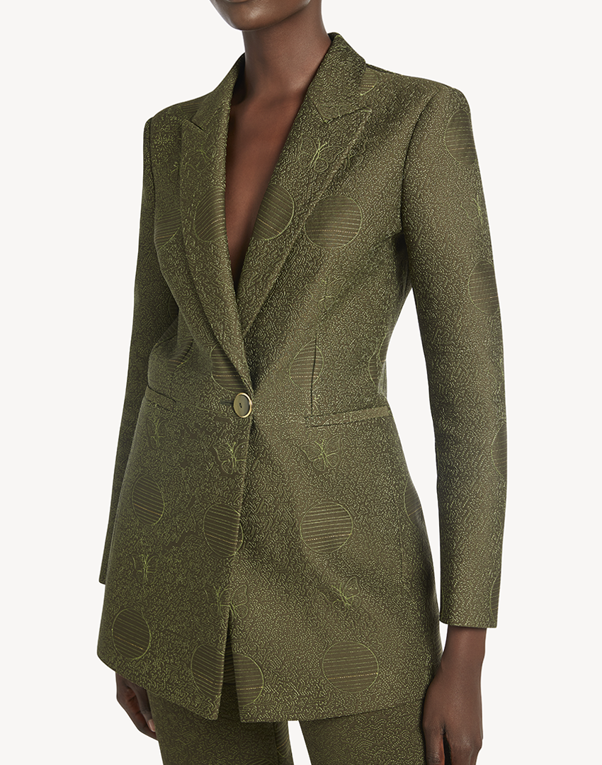 Butterfly Embroidered Blazer-Army  Green