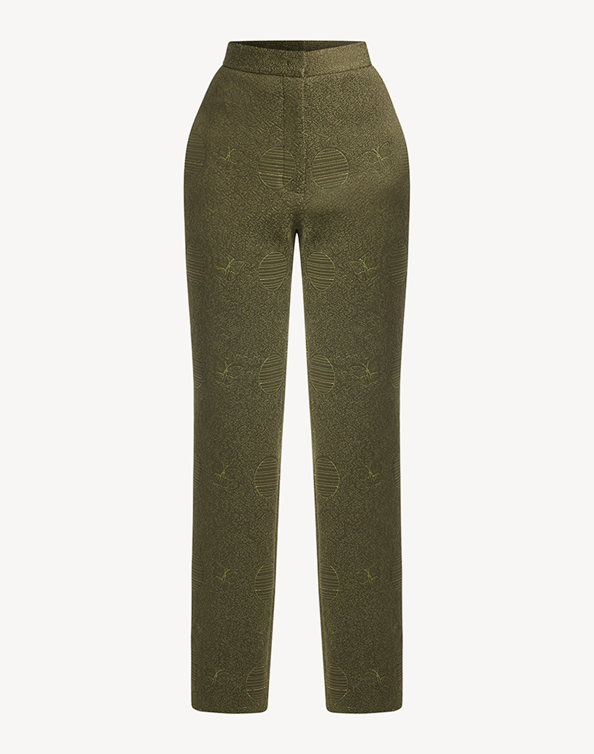 Butterfly Embroidered Trousers -Army Green