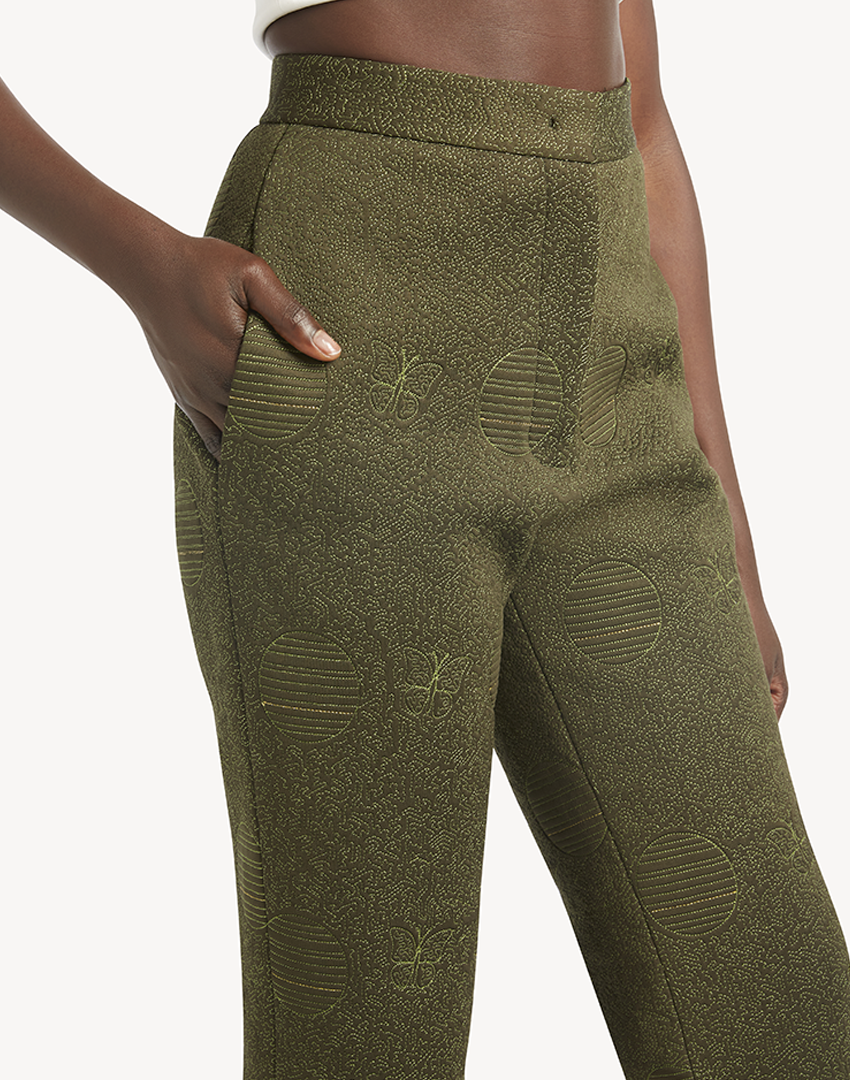 Butterfly Embroidered Trousers -Army Green