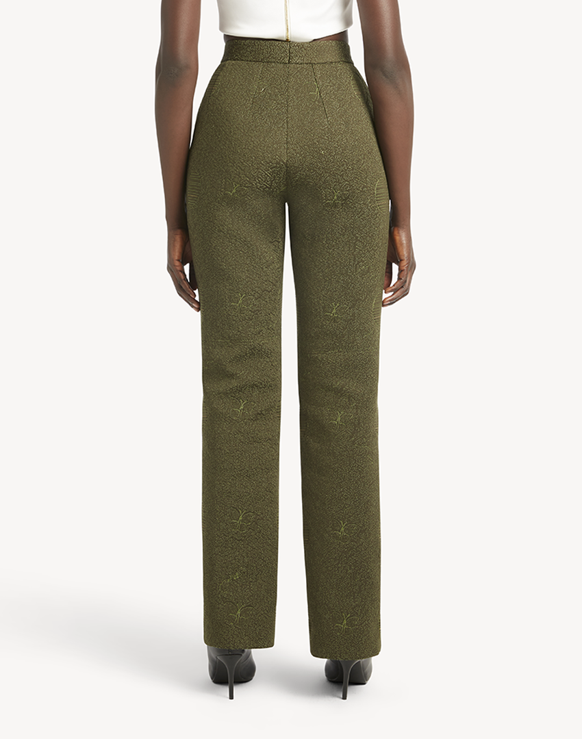 Butterfly Embroidered Trousers -Army Green