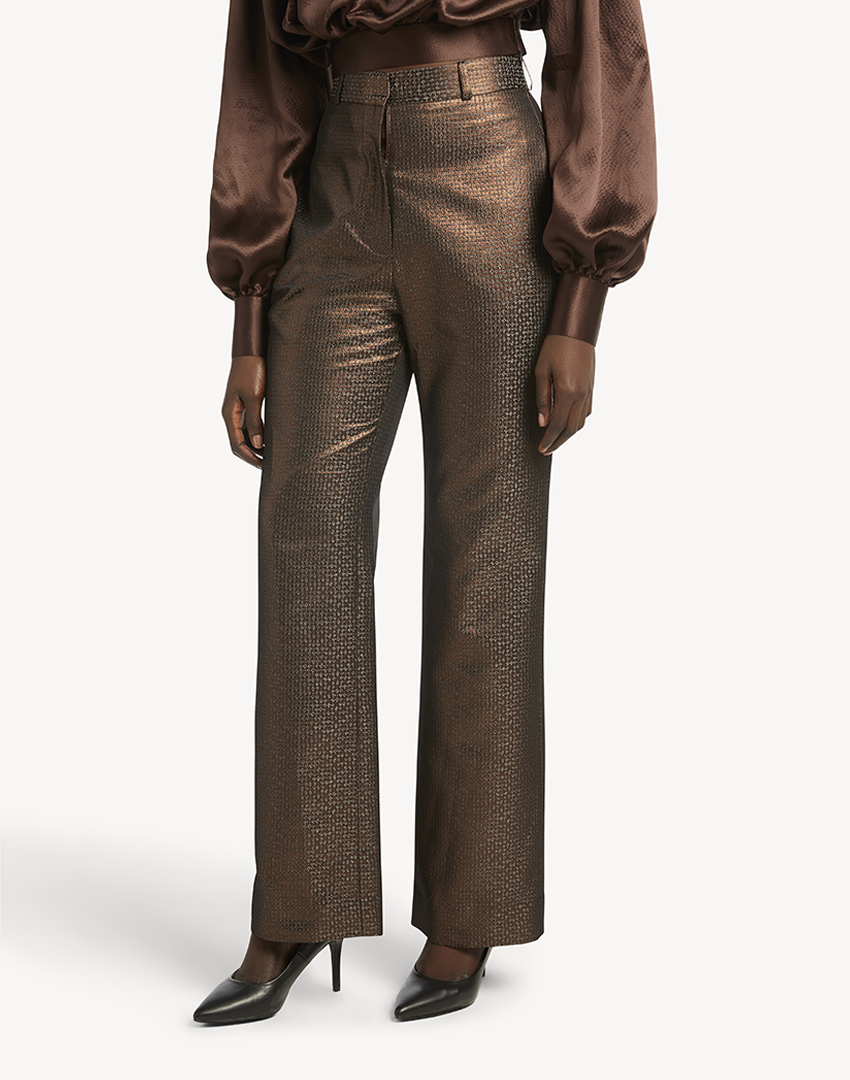 Metallic Chocolate  High Waisted Trousers