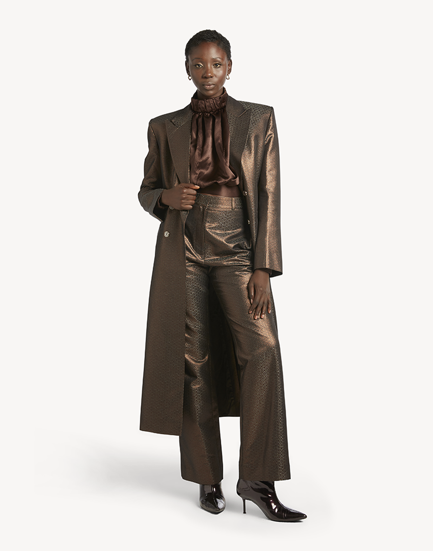 Metallic Chocolate Long Sleeve Coat