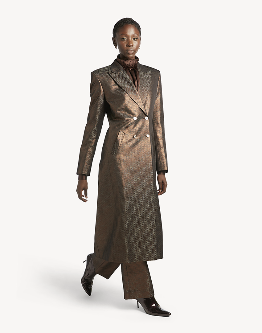 Metallic Chocolate Long Sleeve Coat