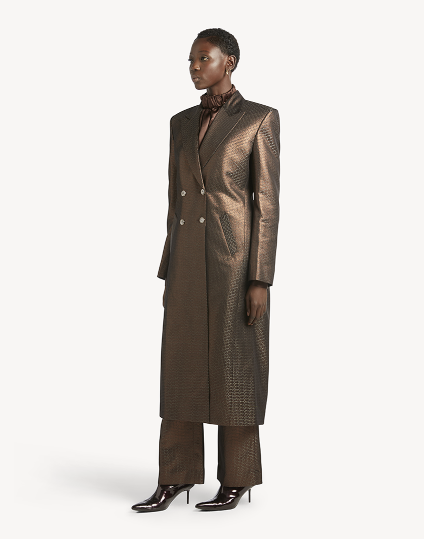 Metallic Chocolate Long Sleeve Coat