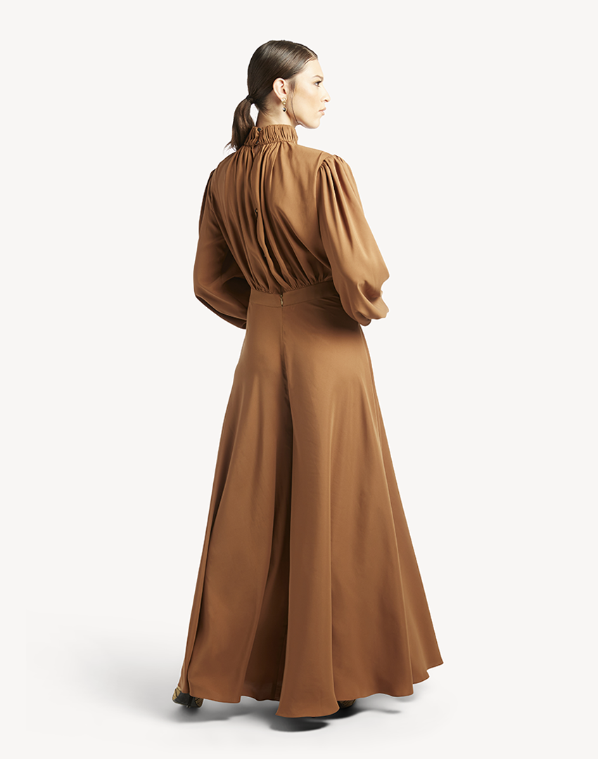 Satin Matte High Pleated Neck Jumpsuit