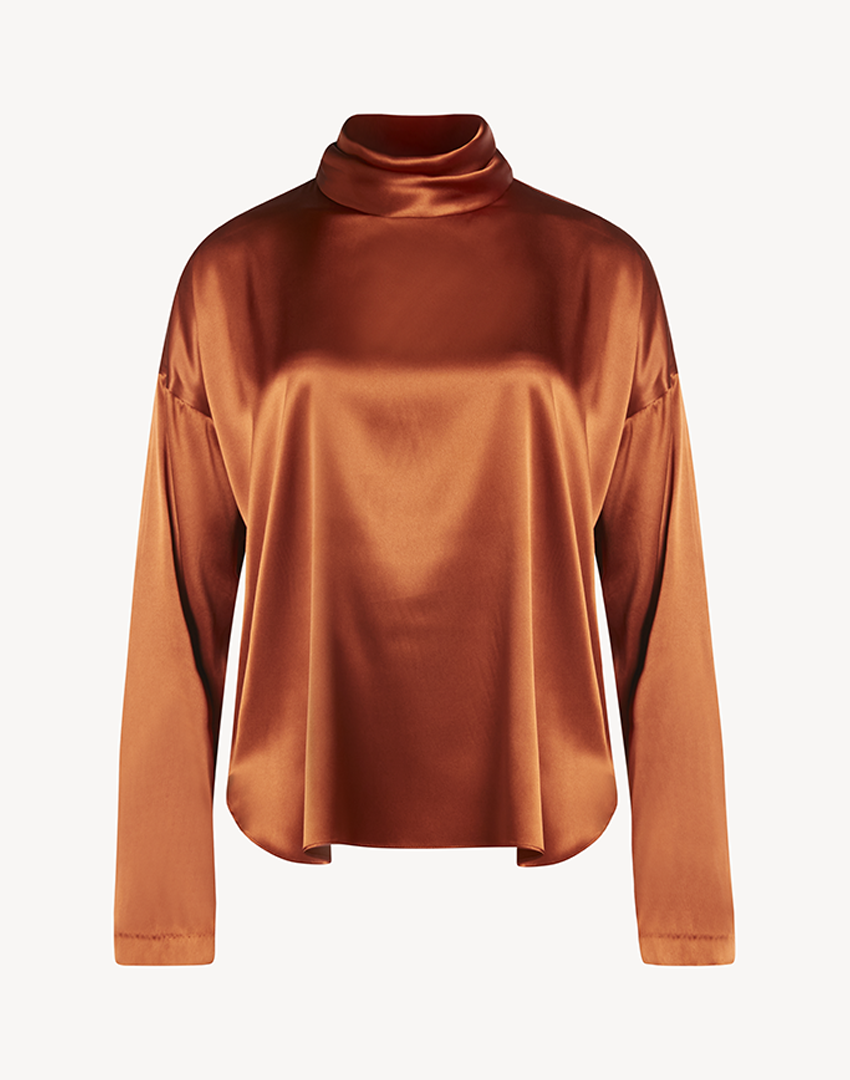 Satin High Neck Blouse -Burnt Orange